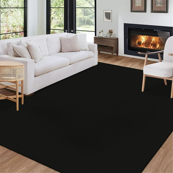 GlowSol 10' x 13' Extra Large Rug Washable Rugs for Living Room Modern Solid Non-Slip Low Pile Accent Rug, Black