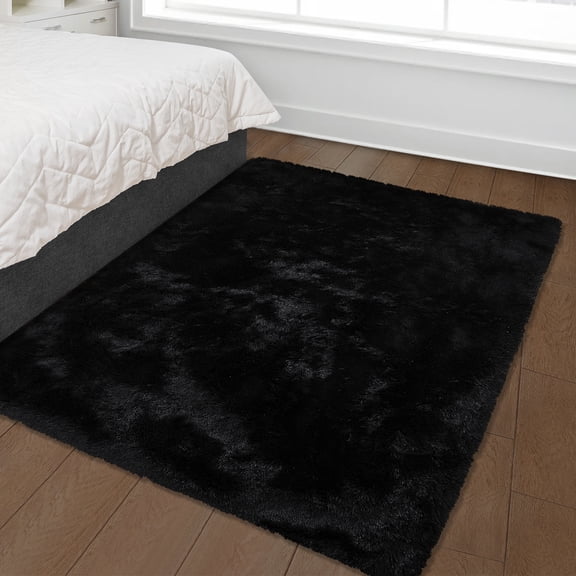 GlowSol 10' x 13' Large Shag Rug Modern Shag Area Rug Ultra Soft Fluffy Rug Thick Plush Rug High Pile Non-Shedding Shaggy Rug for Living Room Bedroom, Black