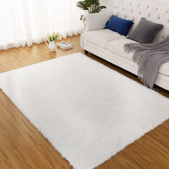 GlowSol 10' x 13' Large Shag Rug Modern Shag Area Rug Ultra Soft Fluffy Rug Thick Plush Rug High Pile Non-Shedding Shaggy Rug for Living Room Bedroom, White