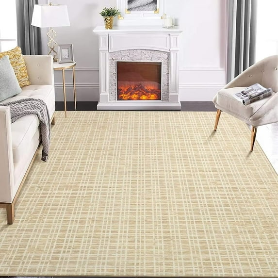 GlowSol 10' x 13' Large Washable Rug Modern Plaid Rug Indoor Farmhouse Checkered Rug Non-Slip Non Shedding Floor Carpet Low Pile Non-Slip Rug, Yellow