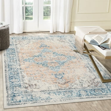GlowSol 10' x 13' Large Washable Rugs for Living Room Vintage Floral Area Rug Distressed Rug Non Shedding Non Slip Carpet, Light Orange