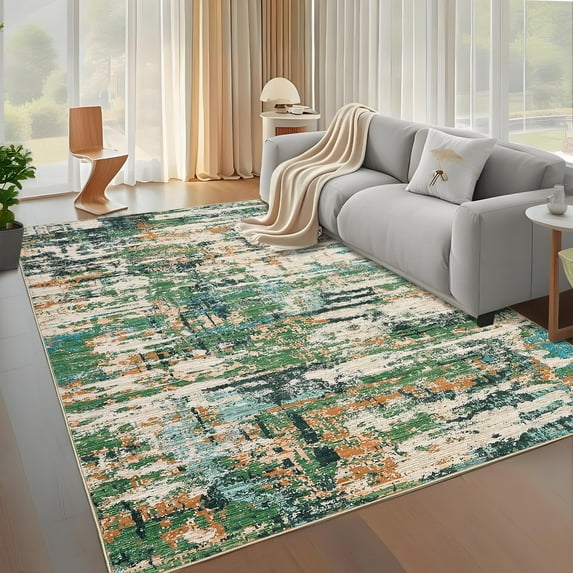 GlowSol 10'x13' Area Rug Modern Abstract Washable Rugs for Living Room Bedroom Indoor Soft Non Slip Low Pile Throw Rug, Green