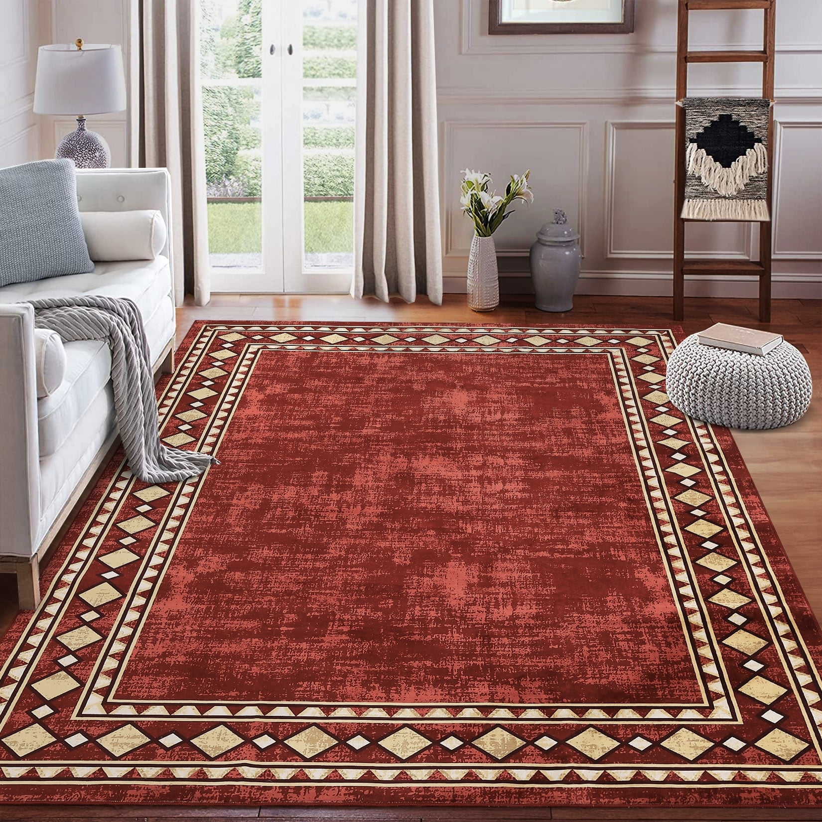GlowSol 10'x13' Large Area Rug Modern Bordered Area Rug for Living Room ...