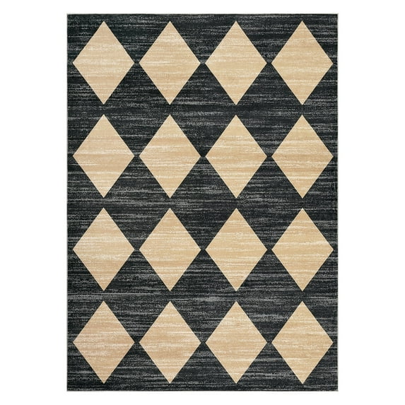 GlowSol 10'x13' Large Area Rug Modern Checkered Rug Geometric Distressed Trellis Rugs for Living Room Bedroom, Black Brown
