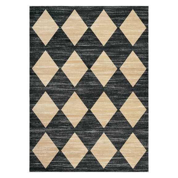 GlowSol 10'x13' Large Area Rug Modern Checkered Rug Geometric Distressed Trellis Rugs for Living Room Bedroom, Black Brown
