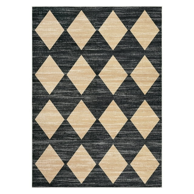 GlowSol 10'x13' Large Area Rug Modern Checkered Rug Geometric Distressed Trellis Rugs for Living Room Bedroom, Black Brown