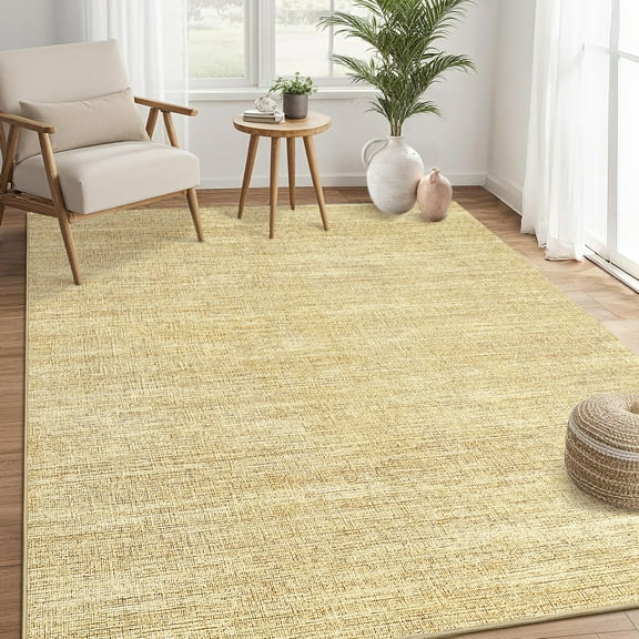 GlowSol 10'x13' Large Modern Solid Color Area Rugs for Living Room Bedroom Washable Non Slip Low Pile Throw Carpet Soft Foldable Rug, Tan
