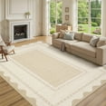 thumbnail image 1 of GlowSol 10'x13' Washable Area Rugs Modern Border Rugs for Living Room Bedroom Low Pile Non Slip Scalloped Edge Pattern Rug Soft Indoor Area Rug, Beige, 1 of 8