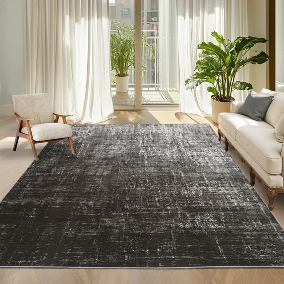 GlowSol 10'x13' Washable Large Area Rugs for Living Room Bedroom Modern Abstract Rug Non Slip Low Pile Soft Accent Rugs, Black Gray