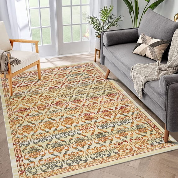 GlowSol 10x13 Large Area Rug Vintage Rug Indoor Washable Rug Distressed Carpet Soft Floral Print Boho Rug for Bedroom Living Room Home Office, Multicolor