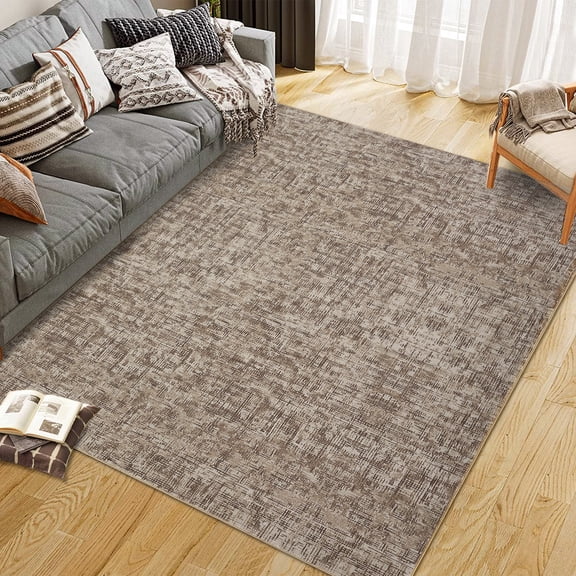 GlowSol 10x13 Ultra Soft Plush Area Rug, Modern Textured Living Room Carpet, Large Washable Non-Slip Floor Mat for Bedroom Home, Brown tone