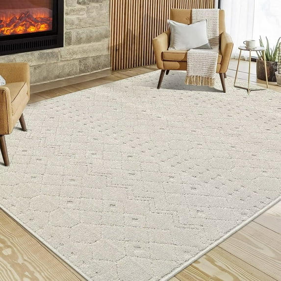 GlowSol 11'x15' Large Area Rugs for Living Room High-Low Pile Shag Rug Moroccan Geometric Rug Bohemian Rug Stain Resistant Non-Shedding Carpet, Beige