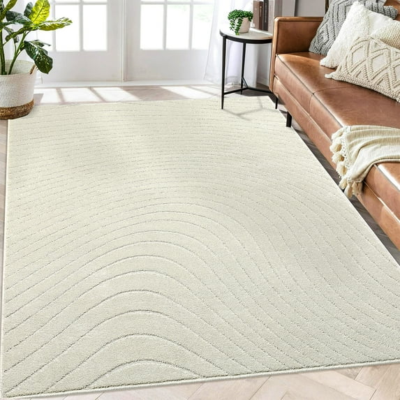 GlowSol 11'x15' Large Area Rugs for Living Room High-Low Pile Shag Rug Wave Geometric Rug Bohemian Rug Stain Resistant Non-Shedding Carpet, Beige