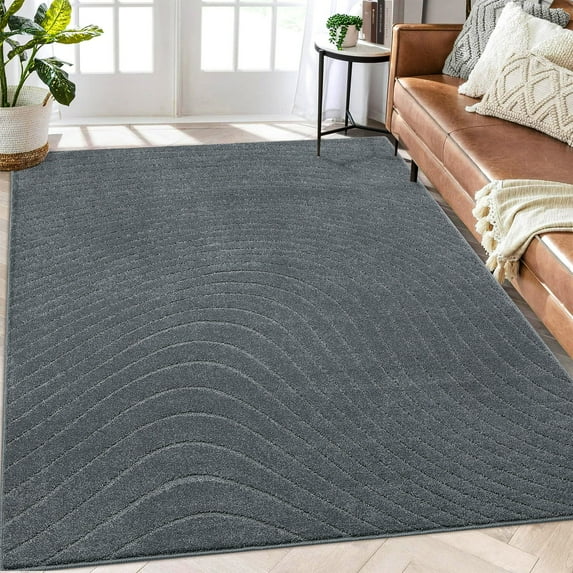 GlowSol 11'x15' Large Area Rugs for Living Room High-Low Pile Shag Rug Wave Geometric Rug Bohemian Rug Stain Resistant Non-Shedding Carpet, Dark Gray