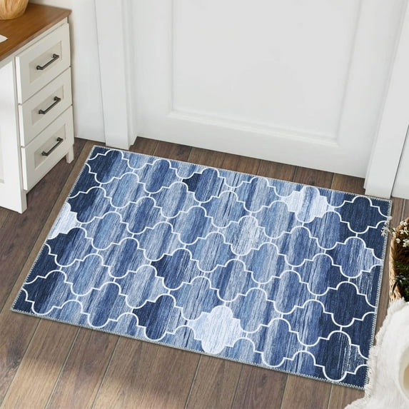 GlowSol 2' x 3' Entryway Rug Moroccan Geometric Small Rug Indoor Door Mat Non-Slip Low Pile Floor Mat for Kitchen Bedroom Home Decor, Navy Blue