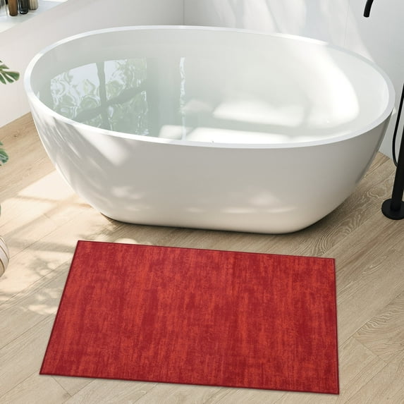 GlowSol 2' x 3' Small Area Rug Machine Washable Modern Solid Throw Carpet Indoor Non-Slip Low-Pile Doormat for Living Room Bedroom Laundry, Red
