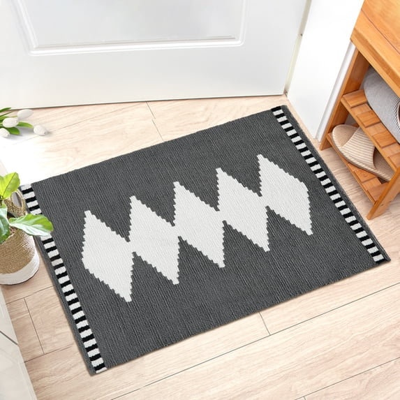 GlowSol 2' x 3' Small Area Rug Modern Geometric Entryway Rug Non-Slip Non-Shedding Door Mat Thick Area Rug for Dining Room Kitchen Decor, Gray White