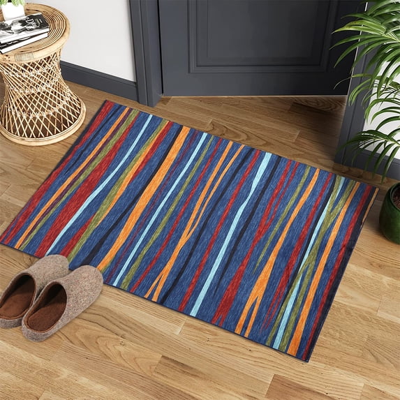 GlowSol 2' x 3' Small Entryway Area Rug Modern Abstract Colorful Doormat Indoor Machine Washable Floor Mat for Kitchen Front Door, Multi/Blue