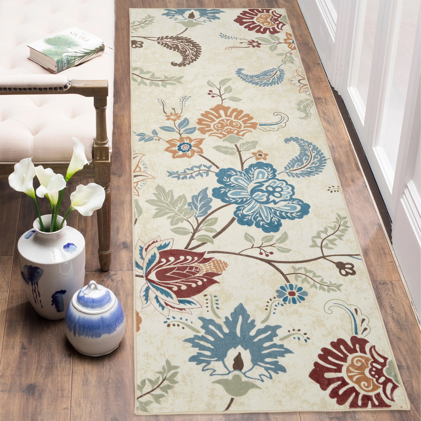 GlowSol 2' x 6' Floral Kitchen Runner Rug Modern Hallway Runner Rug