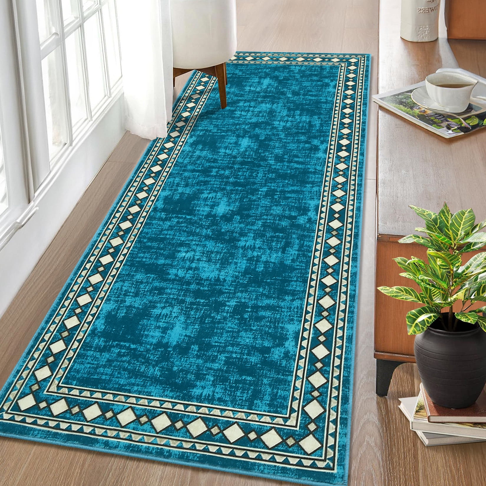 Border Rug Runner GlowSol 2' x 6' Hallway Runner Rug Border Rug Non-Slip Kitchen Bedsides ...