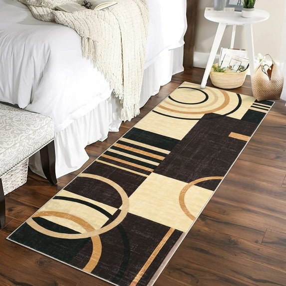 GlowSol 2' x 6' Hallway Runner Rug Kitchen Modern Geometric Rugs Non Slip Low Pile Bedroom Rugs for Laundry Room Kitchen, Brown