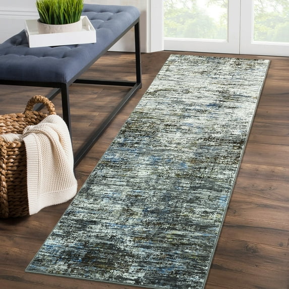 GlowSol 2' x 6' Hallway Runner Rug Modern Abstract Runner Rug Non-Slip Bedroom Floor Mat for Laundry Room Kitchen, Blue Gray