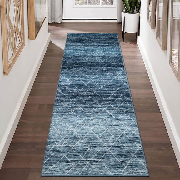 GlowSol 2' x 6' Hallway Runner Rug Modern Geometric Rugs Soft Low Pile Non-Slip Bedroom Rugs for Kitchen, Blue