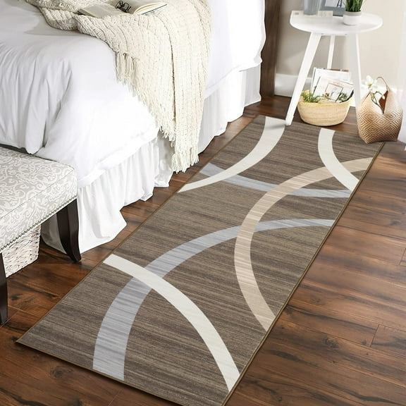 GlowSol 2' x 6' Hallway Runner Rug Non-Slip Bedsides Modern Rug Low Pile Soft Foldable Throw Rugs for Laundry, Brown