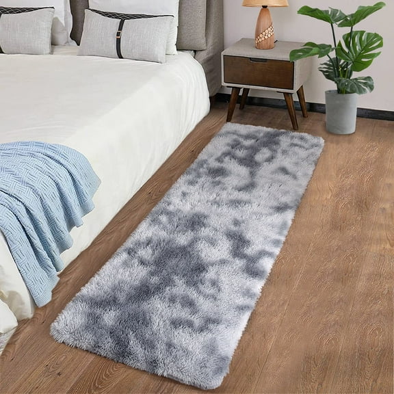 GlowSol 2' x 6' Hallway Runner Rug Shag Furry Runner Rug Plush Fluffy Rug Soft Rug for Nursery Playroom Home Decorative, Light Gray