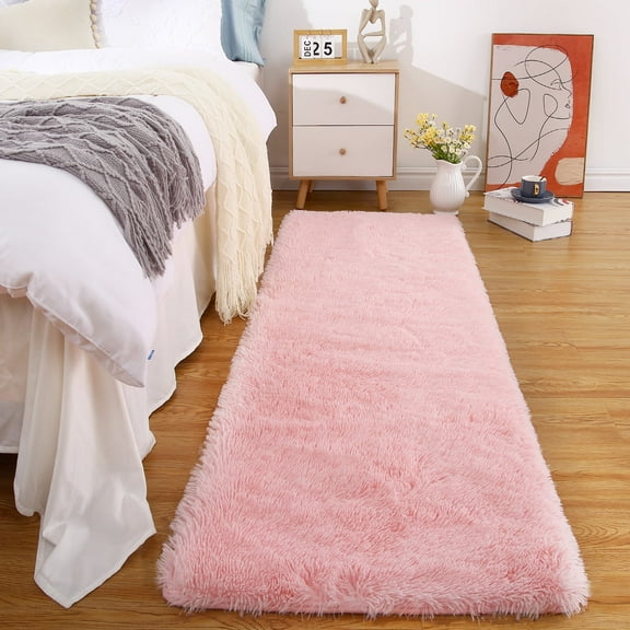 GlowSol 2' x 6' Hallway Runner Rug Shag Furry Runner Rug Plush Fluffy Rug Soft Rug for Nursery Playroom Home Decorative, Pink
