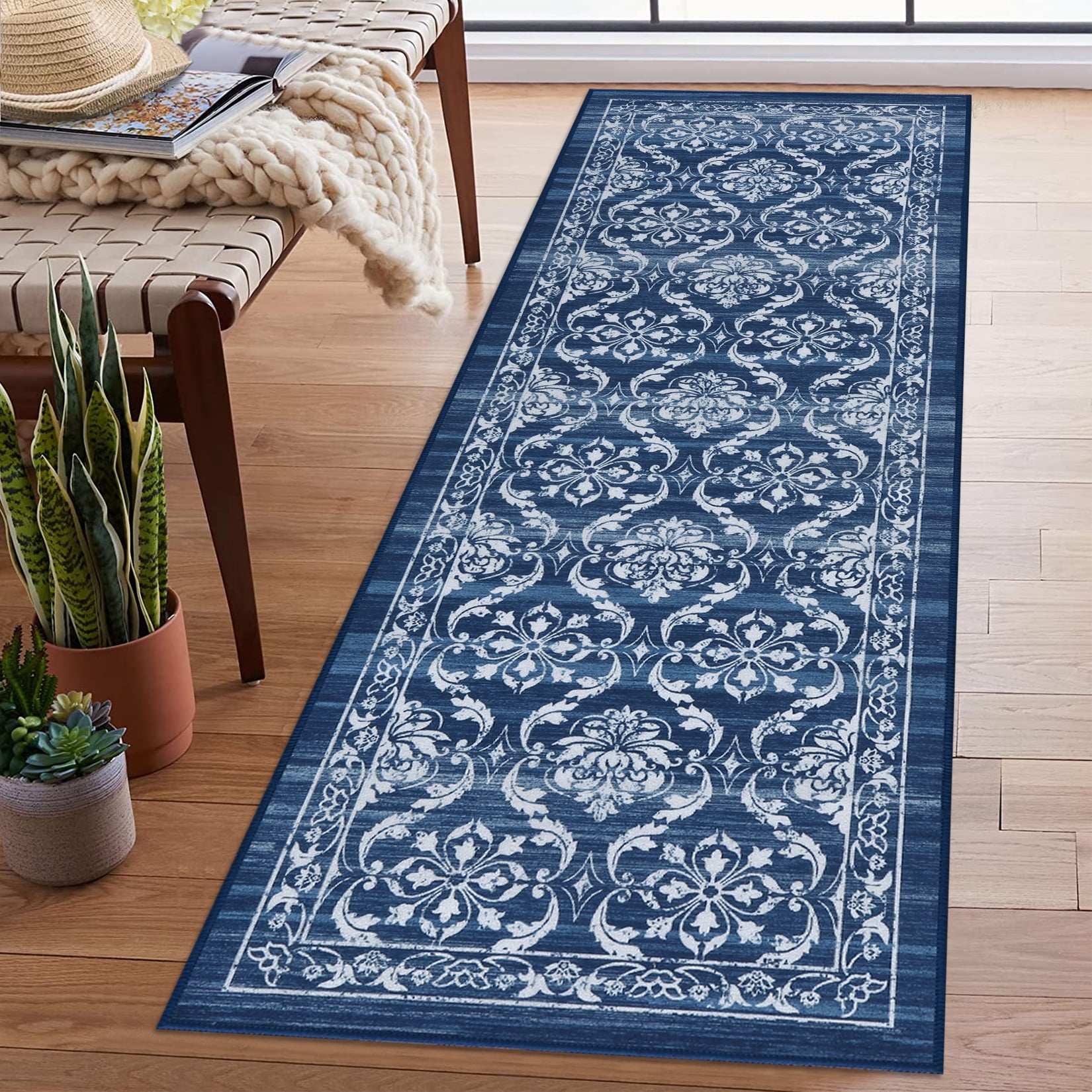 GlowSol 2' x 6' Hallway Runner Rug Vintage Farmhouse Floral Print Rug ...