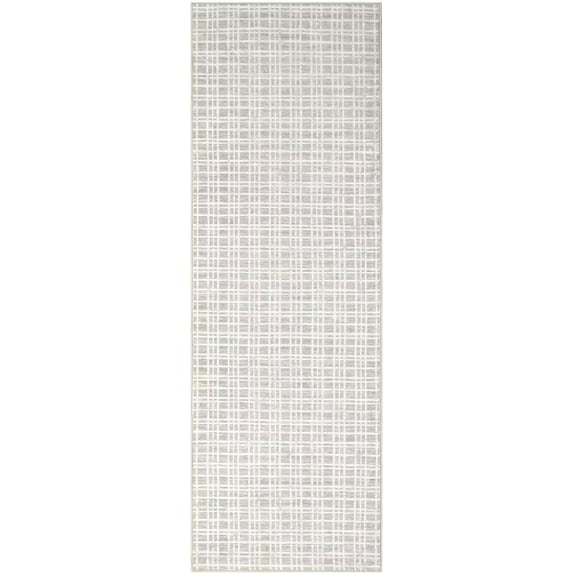 GlowSol 2' x 6' Kitchen Runner Rug Farmhouse Plaid Checkered Rug Washable Rugs Soft Rug Runner No-Shedding Thin Floor Mat for Laundry Hallway, Light Gray