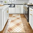 thumbnail image 1 of GlowSol 2' x 6' Long Runner Rug Bedroom Rug Modern Plaid Geometric Rug Farmhouse Stripe Rug Indoor Low Pile Non-Slip Rug for Laundry Kitchen, Taupe, 1 of 7