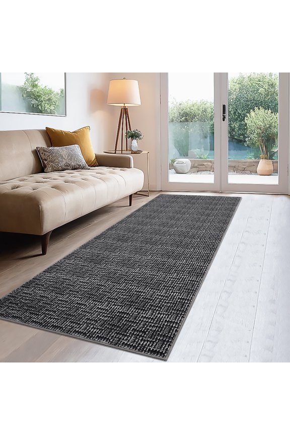 2' x 6' Long Runner Rug Modern Braided Print Rug Washable Rug Anti-Slip Bedroom Kitchen Rugs for Hallway, Black