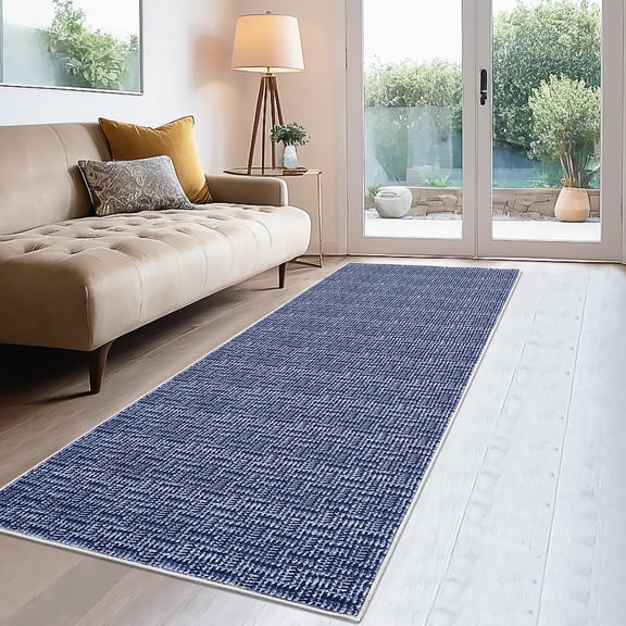 GlowSol 2' x 6' Long Runner Rug Modern Braided Print Rug Washable Rug Anti-Slip Bedroom Kitchen Rugs for Hallway, Blue