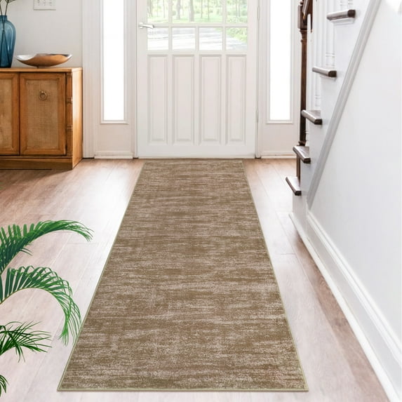 GlowSol 2' x 6' Machine Washable Runner Rug Contemporary Soild Runner Rug Indoor Low-Pile No-Slip Rug for Hallway Laundry Kitchen, Brown