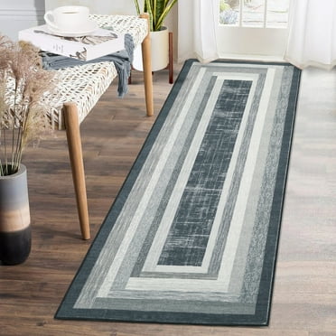 GlowSol 2' x 6' Runner Rug Modern Geometric Non Slip Bedroom Rugs Contemporary Soft Foldable Accent Rug for Kitchen Laundry Hallway, Gray