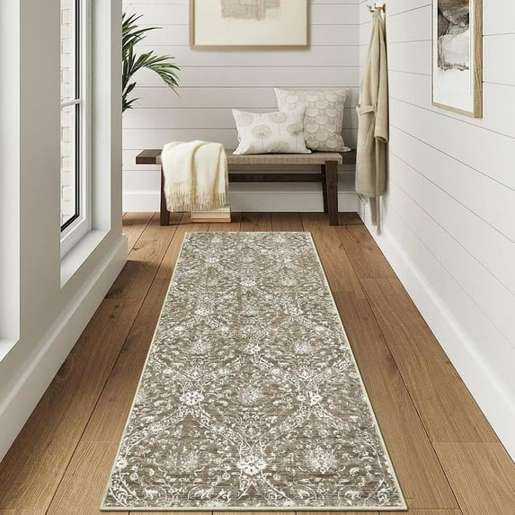 GlowSol 2' x 6' Runner Rug Vintage Medallion Rugs Floral Rug Non-Slip Bedroom Area Rugs for Kitchen Hallway, Brown