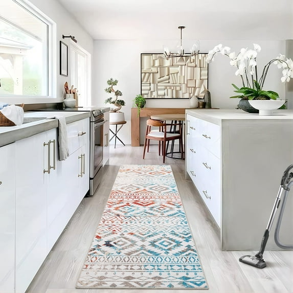 GlowSol 2' x 6' Vintage Boho Runner Rug Kitchen Hallway Runners Non Slip Bedroom Runner Rug Indoor Geometric Floor Mat for Laundry, Multi