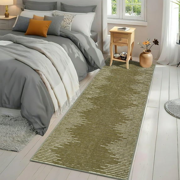 GlowSol 2' x 6' Washable Runner Rug Geometric Striped Rug Ruuner Soft Non Slip Bedroom Throw Carpet for Living Room, Camel