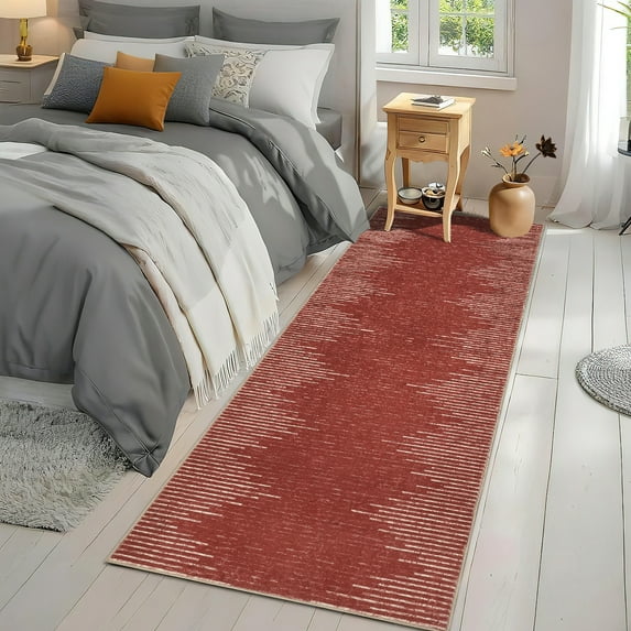 GlowSol 2' x 6' Washable Runner Rug Geometric Striped Rug Ruuner Soft Non Slip Bedroom Throw Carpet for Living Room, Red