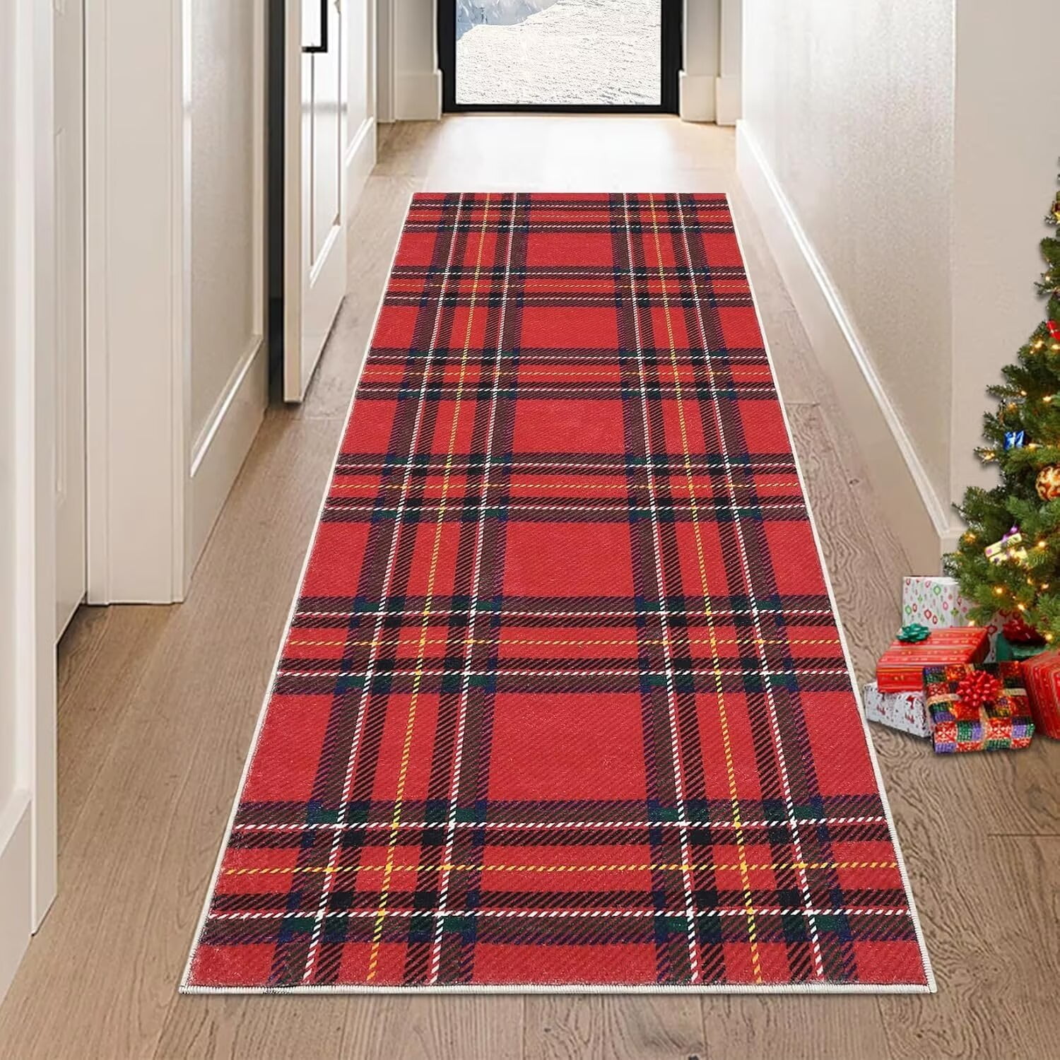 GlowSol 2' x 8' Christmas Runner Rug Buffalo Plaid Runner Rug Kitchen