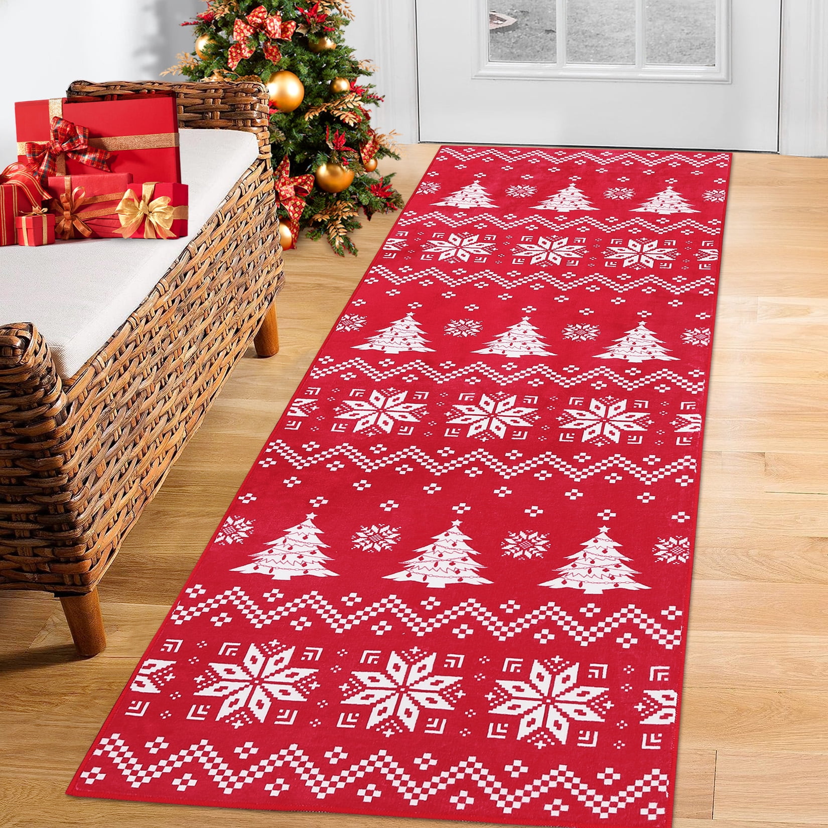 GlowSol 2' x 8' Christmas Runner Rug Xmas Boho Holiday Decorative Rug