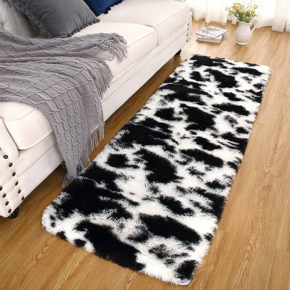 GlowSol 2' x 8' Shag Hallway Runner Rug Plush Shaggy Area Rug Fluffy Rug Modern Accent Rug for Kitchen Nursery Dorm Room, Black White