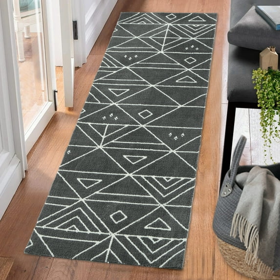 GlowSol 2' x 8' Shag Runner Rug Modern Geometric Hallway Rug Bohemian Soft Plush Rug Runner Thick Rug for Kitchen Bedroom, Gray