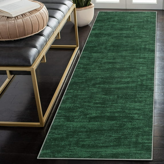 GlowSol 2' x 8' Solid Runner Rug Kitchen Hallway Runner Rug Machine Washable Non-Slip Bedsides Runner Rug for laundry Room, Dark Green