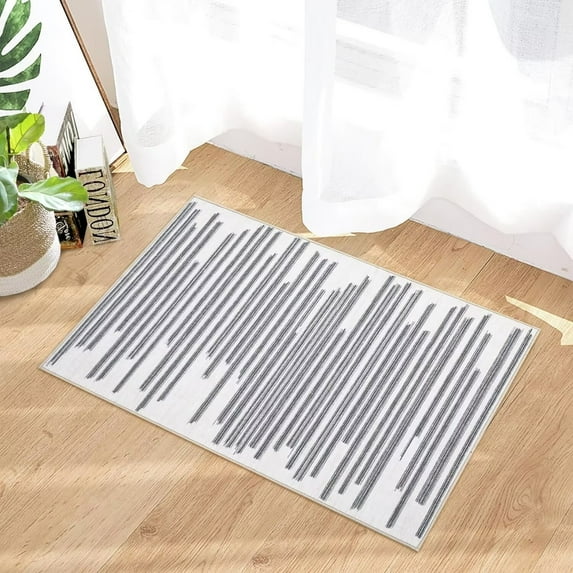 GlowSol 2'x3' Non-Slip Small Area Rug Modern Berber Stripe Boho Rug Indoor Farmhouse Low Pile Rug for Entryway Front Door, Gray Lines