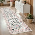 thumbnail image 1 of GlowSol 2'x6' Floral Washable Runner Rug Soft Bedside Runner Rugs for Bedroom Non-Slip Low Pile Rug for Kitchen Hallway, Pink, 1 of 8
