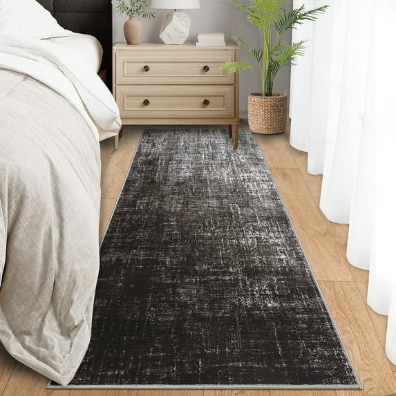 GlowSol 2'x6' Hallway Runner Rug Indoor Modern Abstract Non Slip Bedroom Runners for Laundry Kitchen, Black Gray