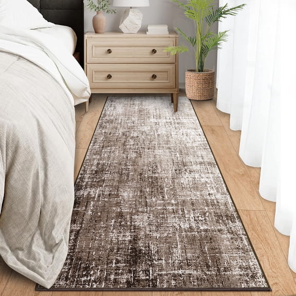 GlowSol 2'x6' Hallway Runner Rug Indoor Modern Abstract Non Slip Bedroom Runners for Laundry Kitchen, Tan